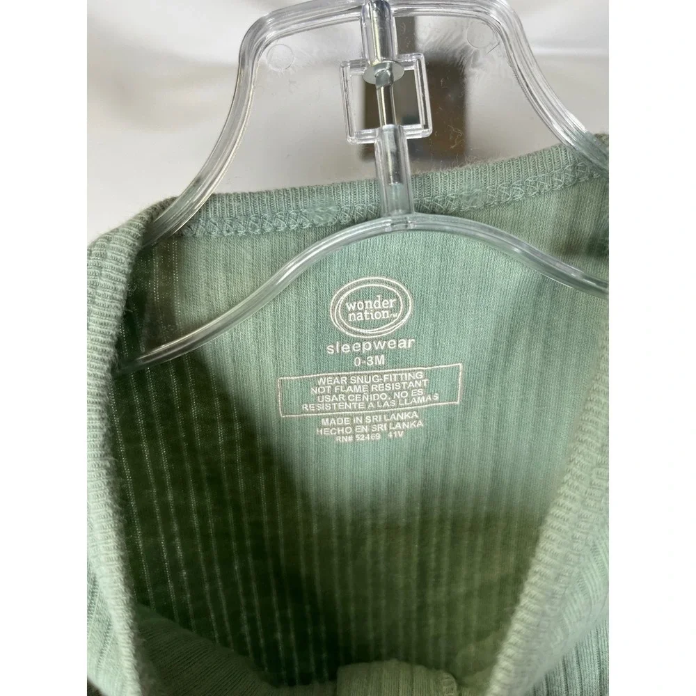 Wonder Nation Baby Ribbed Zip‎ Front Footed Sleeper Sage Green 0-3M